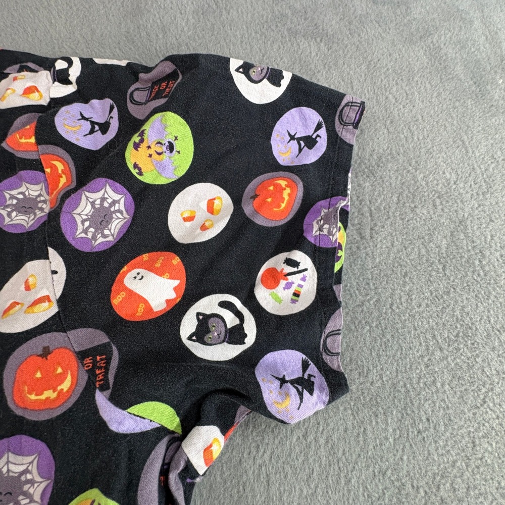 Dickies Halloween Scrub Top Womens Small Black Cat Pumpkin Ghost Cotton V-Small - Picture 5 of 9